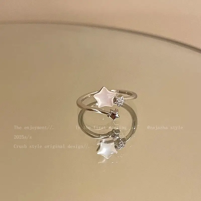Star Pearl Open Ring Women Adjustable Silver 2025