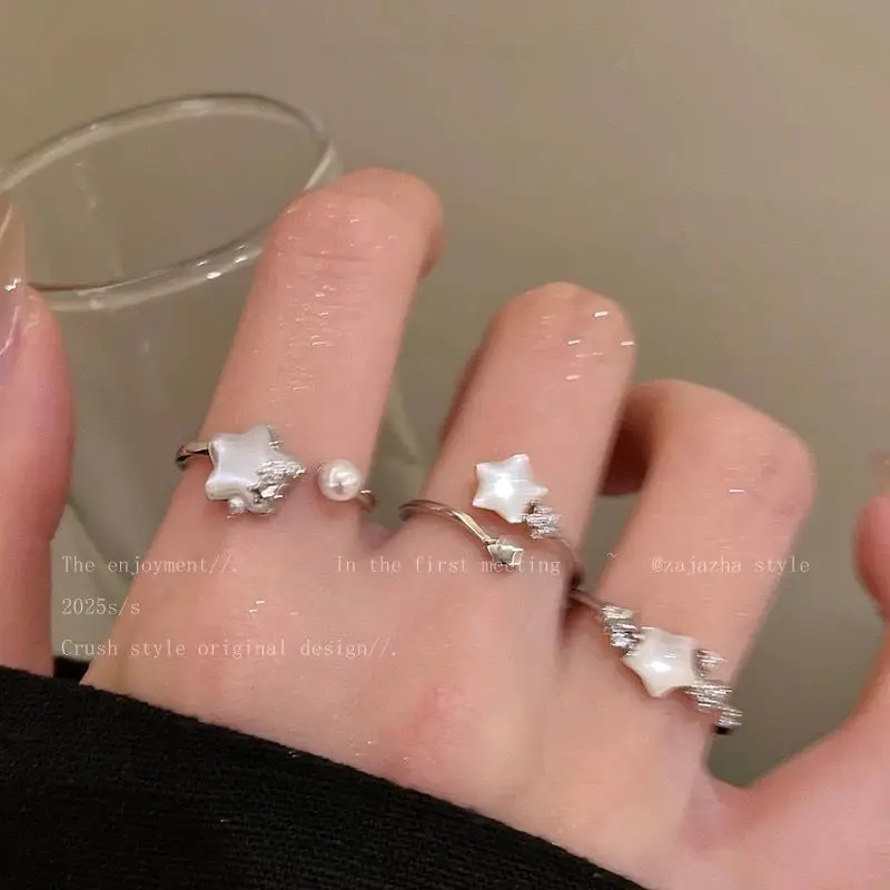 Star Pearl Open Ring Women Adjustable Silver 2025 — feature 2