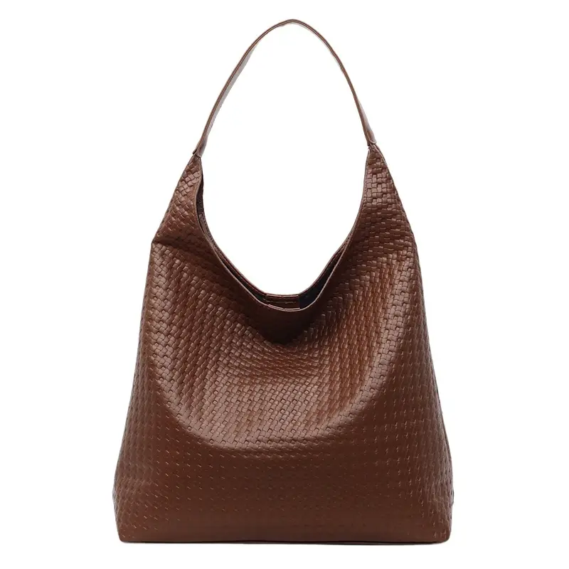 Retro Woven Tote Bag Large Capacity Brown Leather - Image 8