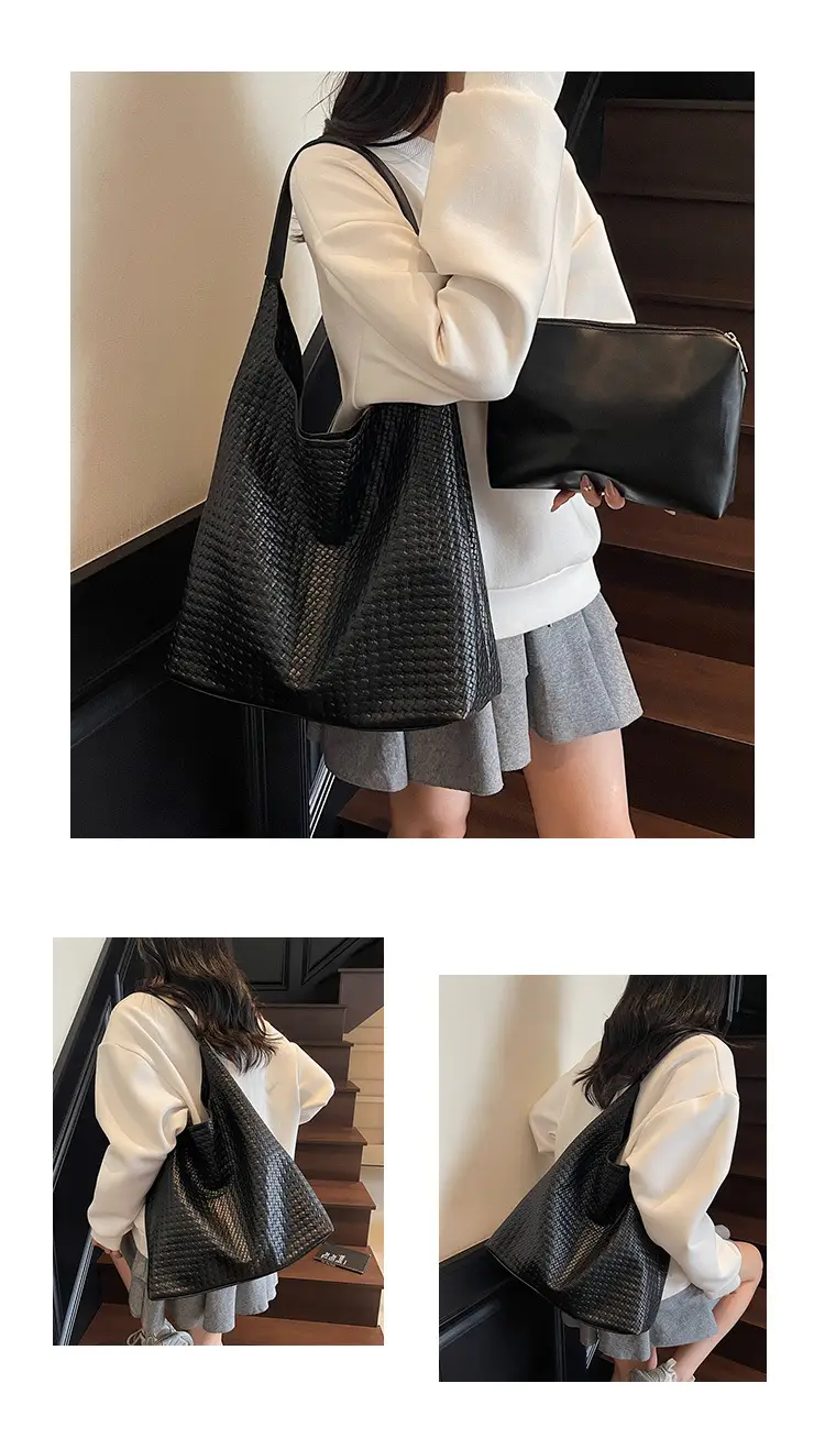 Retro Woven Tote Bag Large Capacity Brown Leather — feature 10