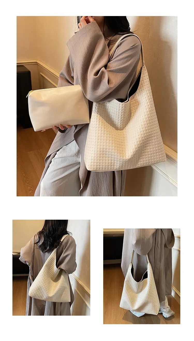 Retro Woven Tote Bag Large Capacity Brown Leather — feature 11