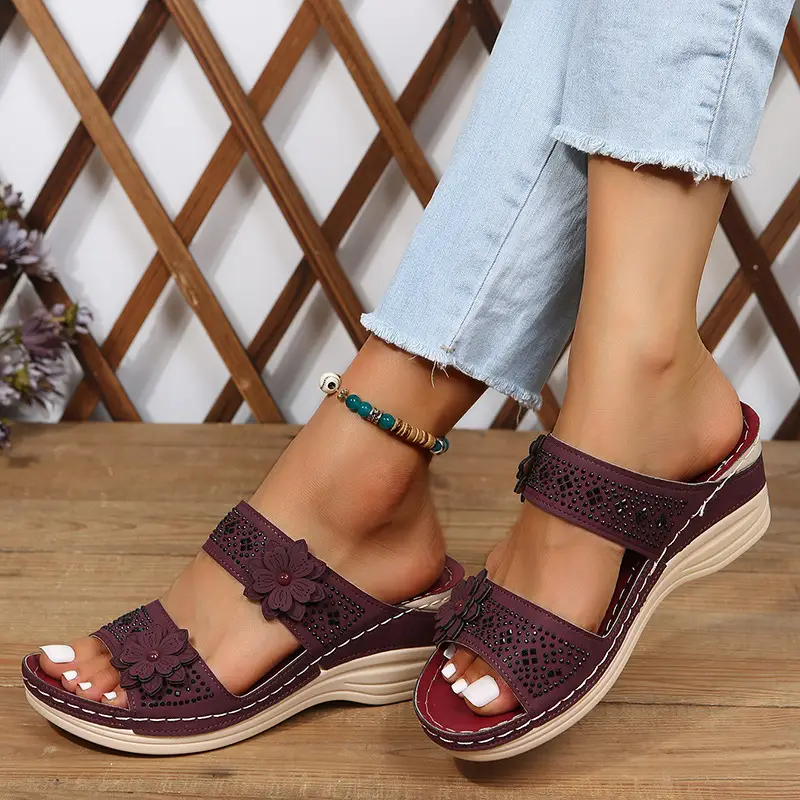 Cross-Border Foreign Trade Large Size Summer New Women's Shoes Wedge Sandals Hollow Flower Women's Shoes High Heel Sandals - Image 7