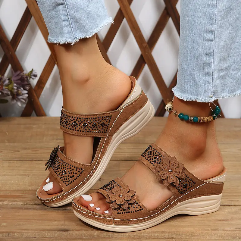 Cross-Border Foreign Trade Large Size Summer New Women's Shoes Wedge Sandals Hollow Flower Women's Shoes High Heel Sandals - Image 8