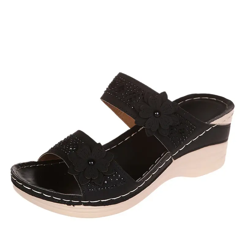 Cross-Border Foreign Trade Large Size Summer New Women's Shoes Wedge Sandals Hollow Flower Women's Shoes High Heel Sandals - Image 9
