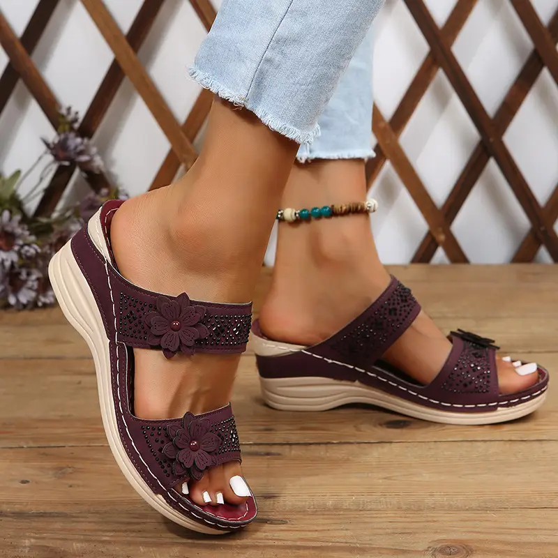 Cross-Border Foreign Trade Large Size Summer New Women's Shoes Wedge Sandals Hollow Flower Women's Shoes High Heel Sandals — feature 10