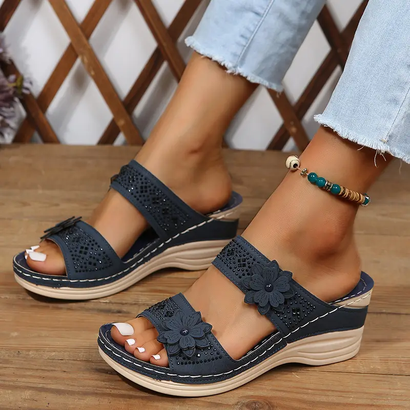 Cross-Border Foreign Trade Large Size Summer New Women's Shoes Wedge Sandals Hollow Flower Women's Shoes High Heel Sandals — feature 13