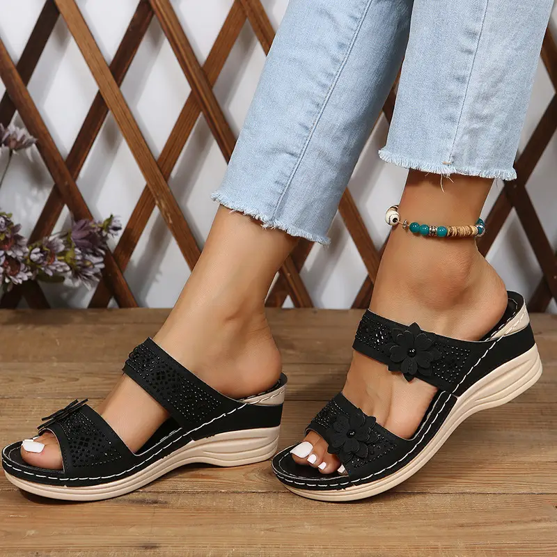 Cross-Border Foreign Trade Large Size Summer New Women's Shoes Wedge Sandals Hollow Flower Women's Shoes High Heel Sandals — feature 16