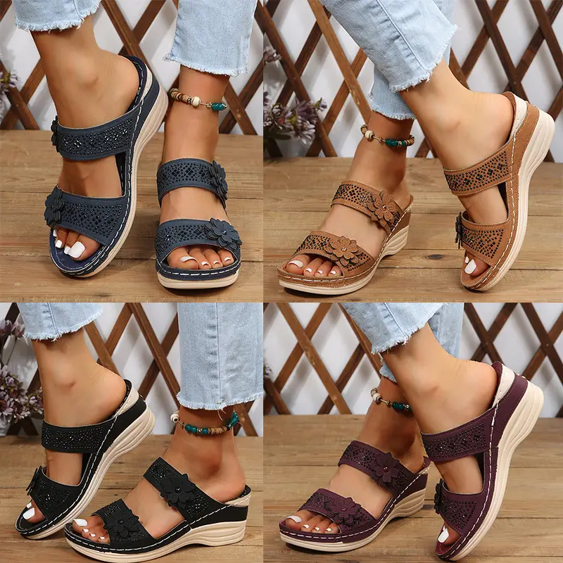 Cross-Border Foreign Trade Large Size Summer New Women's Shoes Wedge Sandals Hollow Flower Women's Shoes High Heel Sandals — feature 19