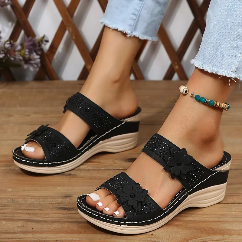 Cross-Border Foreign Trade Large Size Summer New Women's Shoes Wedge Sandals Hollow Flower Women's Shoes High Heel Sandals — feature 21