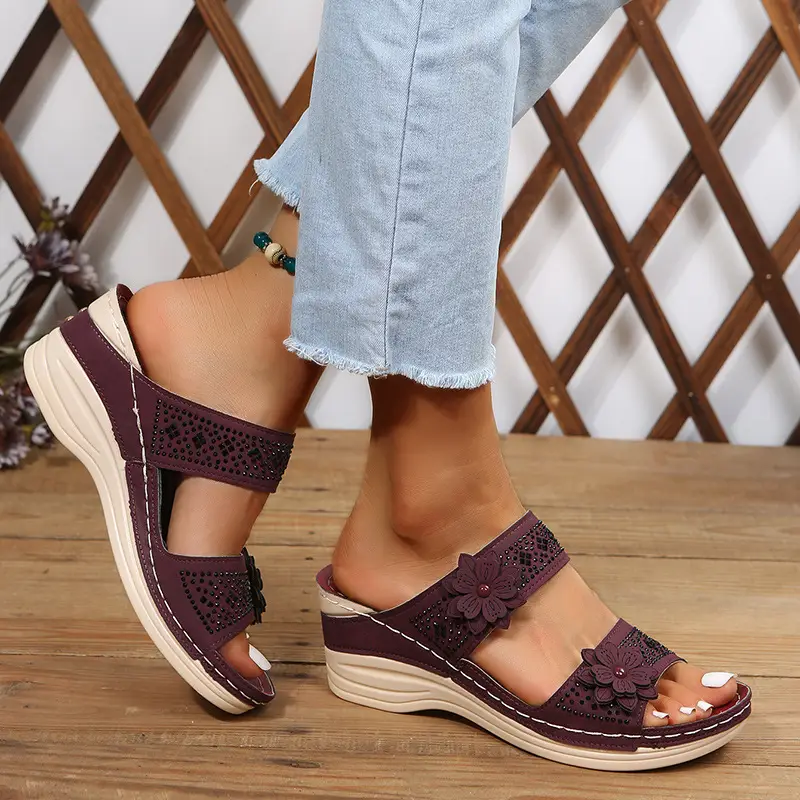 Cross-Border Foreign Trade Large Size Summer New Women's Shoes Wedge Sandals Hollow Flower Women's Shoes High Heel Sandals — feature 23