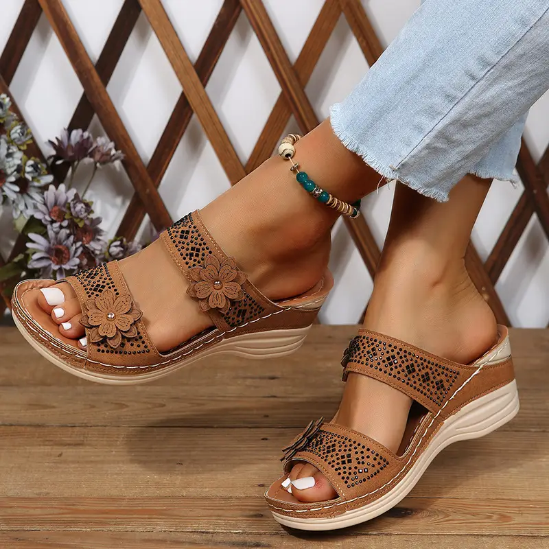 Cross-Border Foreign Trade Large Size Summer New Women's Shoes Wedge Sandals Hollow Flower Women's Shoes High Heel Sandals — feature 28