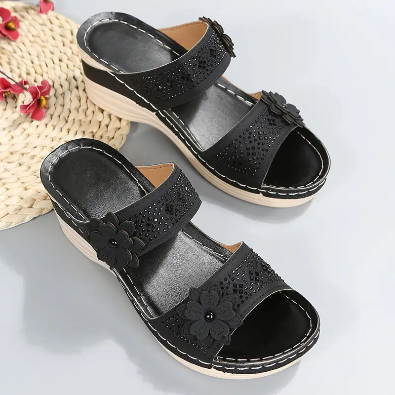 Cross-Border Foreign Trade Large Size Summer New Women's Shoes Wedge Sandals Hollow Flower Women's Shoes High Heel Sandals — feature 29