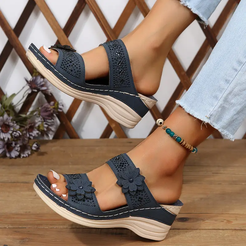 Cross-Border Foreign Trade Large Size Summer New Women's Shoes Wedge Sandals Hollow Flower Women's Shoes High Heel Sandals — feature 32