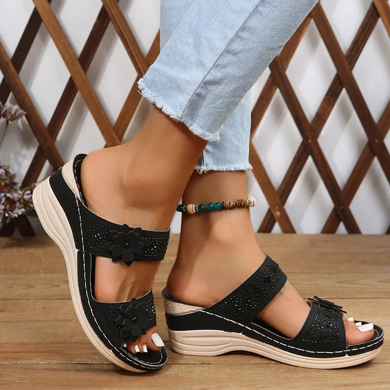 Cross-Border Foreign Trade Large Size Summer New Women's Shoes Wedge Sandals Hollow Flower Women's Shoes High Heel Sandals — feature 33