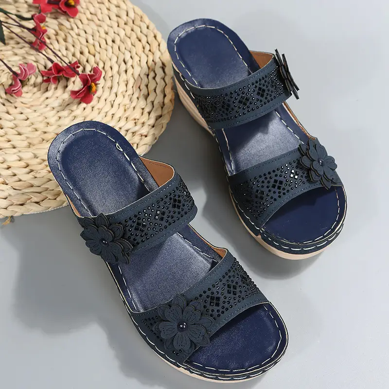 Cross-Border Foreign Trade Large Size Summer New Women's Shoes Wedge Sandals Hollow Flower Women's Shoes High Heel Sandals — feature 34