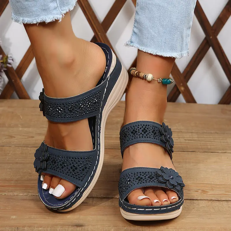 Cross-Border Foreign Trade Large Size Summer New Women's Shoes Wedge Sandals Hollow Flower Women's Shoes High Heel Sandals — feature 35