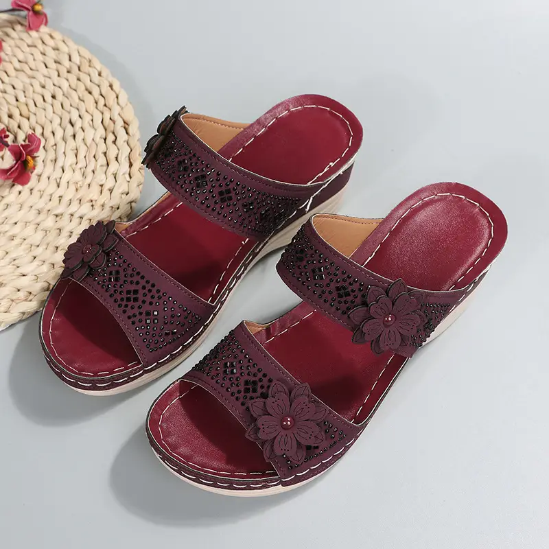 Cross-Border Foreign Trade Large Size Summer New Women's Shoes Wedge Sandals Hollow Flower Women's Shoes High Heel Sandals — feature 4