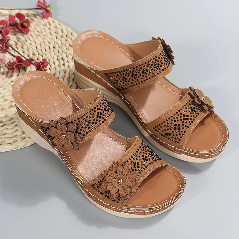 Cross-Border Foreign Trade Large Size Summer New Women's Shoes Wedge Sandals Hollow Flower Women's Shoes High Heel Sandals — feature 6