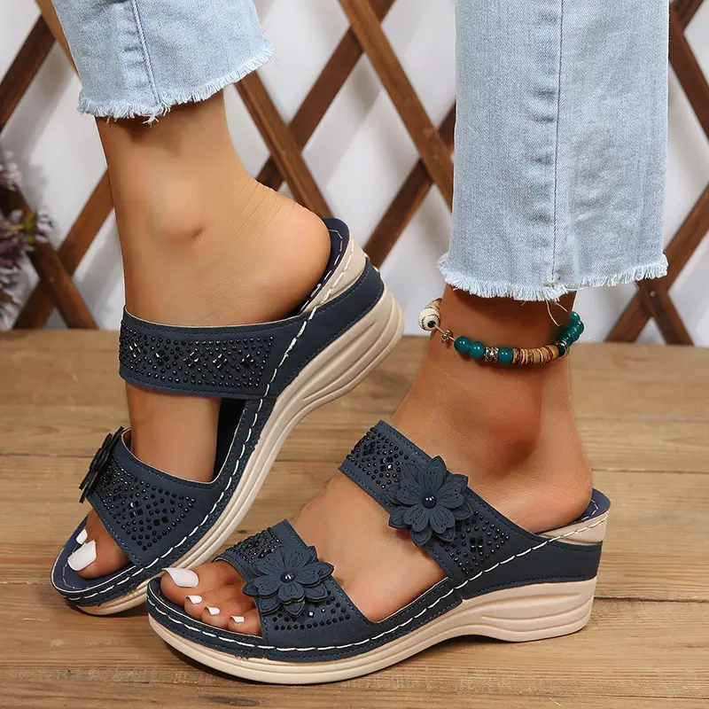 Cross-Border Foreign Trade Large Size Summer New Women's Shoes Wedge Sandals Hollow Flower Women's Shoes High Heel Sandals - Image 4