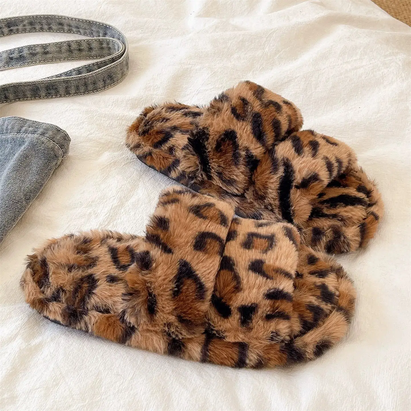 Women Leopard Print Plush Slippers Winter Warm Indoor Outdoor - Image 3