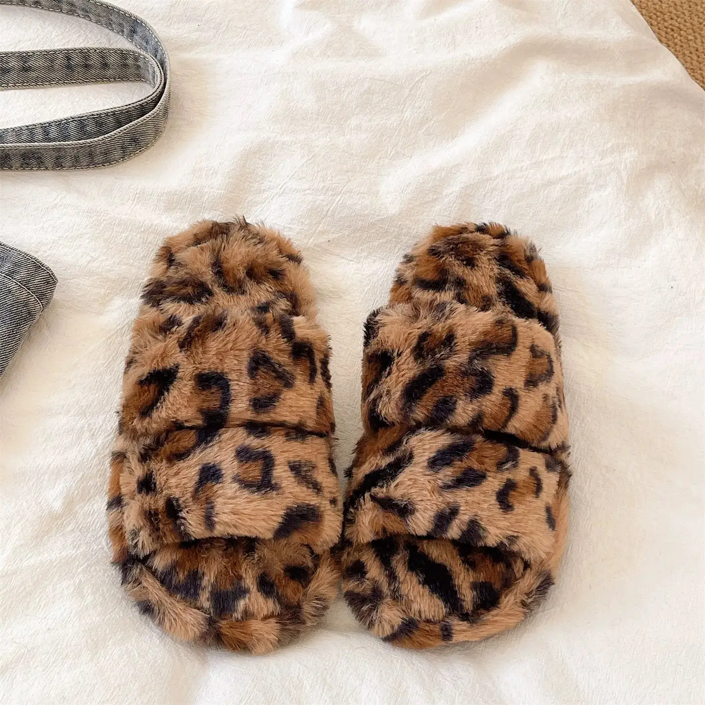 Women Leopard Print Plush Slippers Winter Warm Indoor Outdoor - Image 4