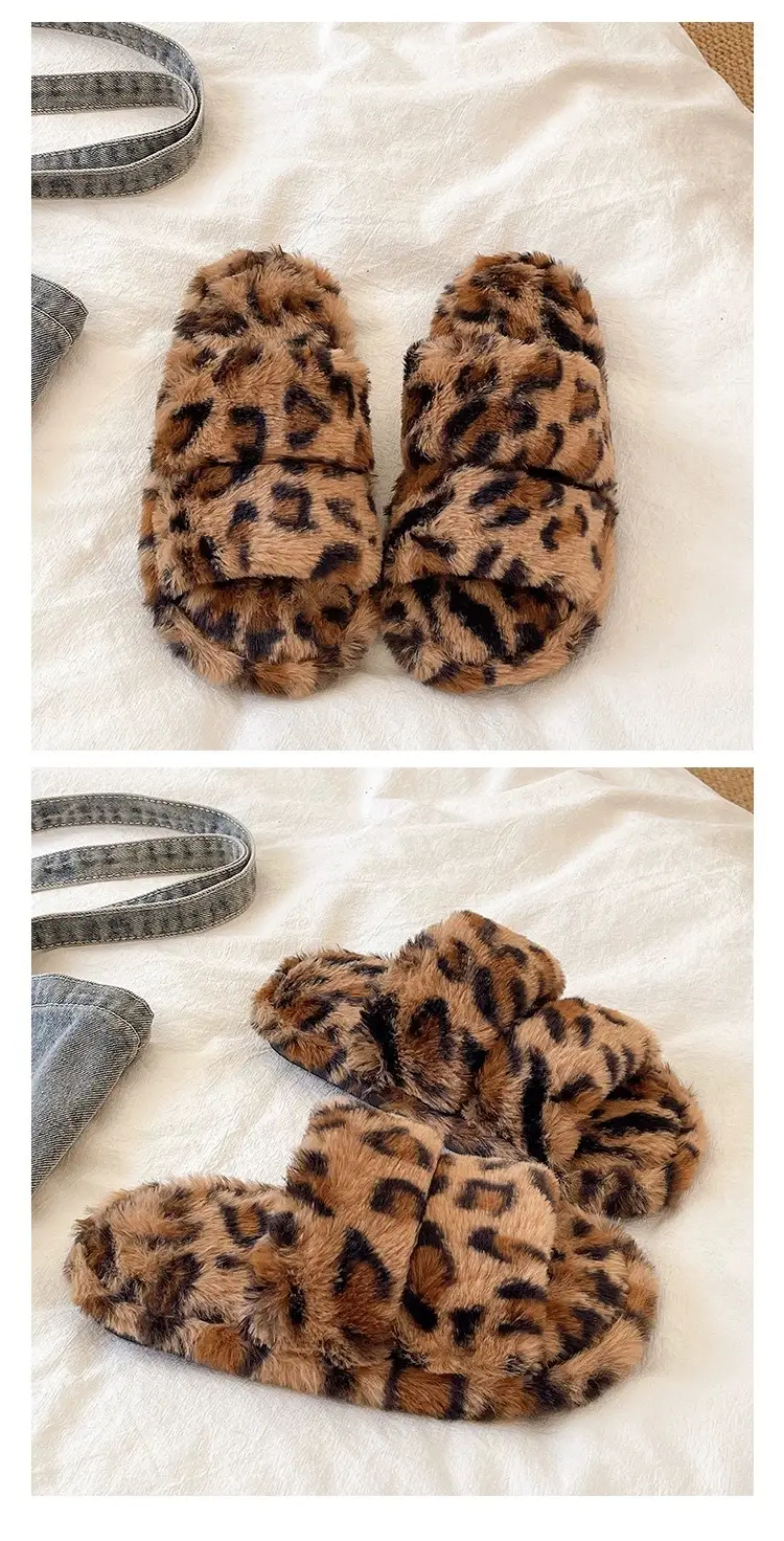 Women Leopard Print Plush Slippers Winter Warm Indoor Outdoor — feature 5