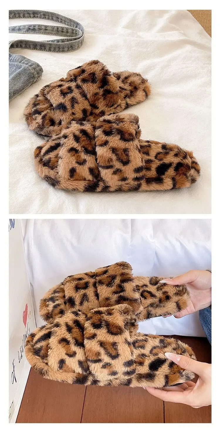 Women Leopard Print Plush Slippers Winter Warm Indoor Outdoor — feature 6
