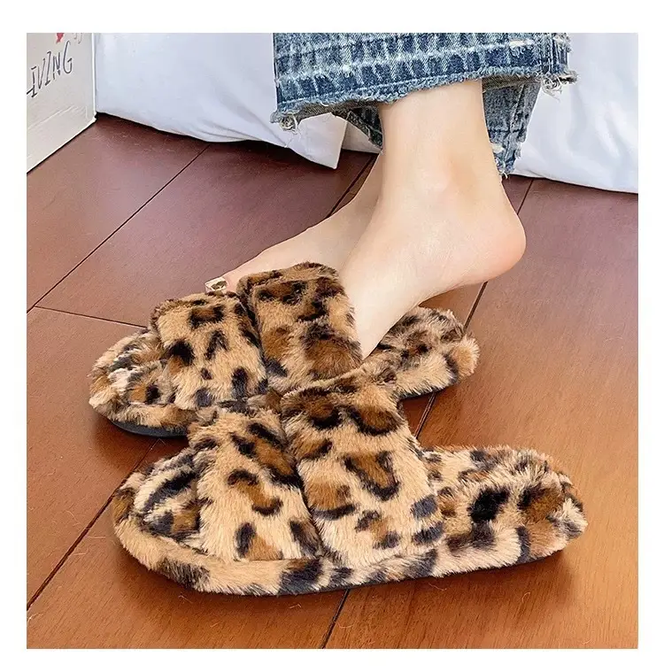 Women Leopard Print Plush Slippers Winter Warm Indoor Outdoor — feature 9