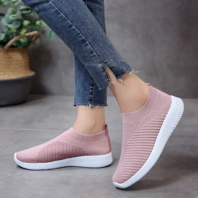 New Style Fly-Knit Shallow Low-Top Lightweight Breathable Slip-On Round-Toe Foreign Trade Large-Size Casual Flat Sneakers