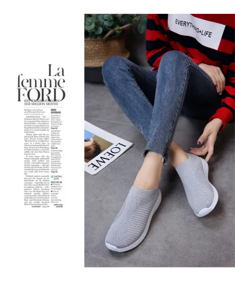 New Style Fly-Knit Shallow Low-Top Lightweight Breathable Slip-On Round-Toe Foreign Trade Large-Size Casual Flat Sneakers — feature 16