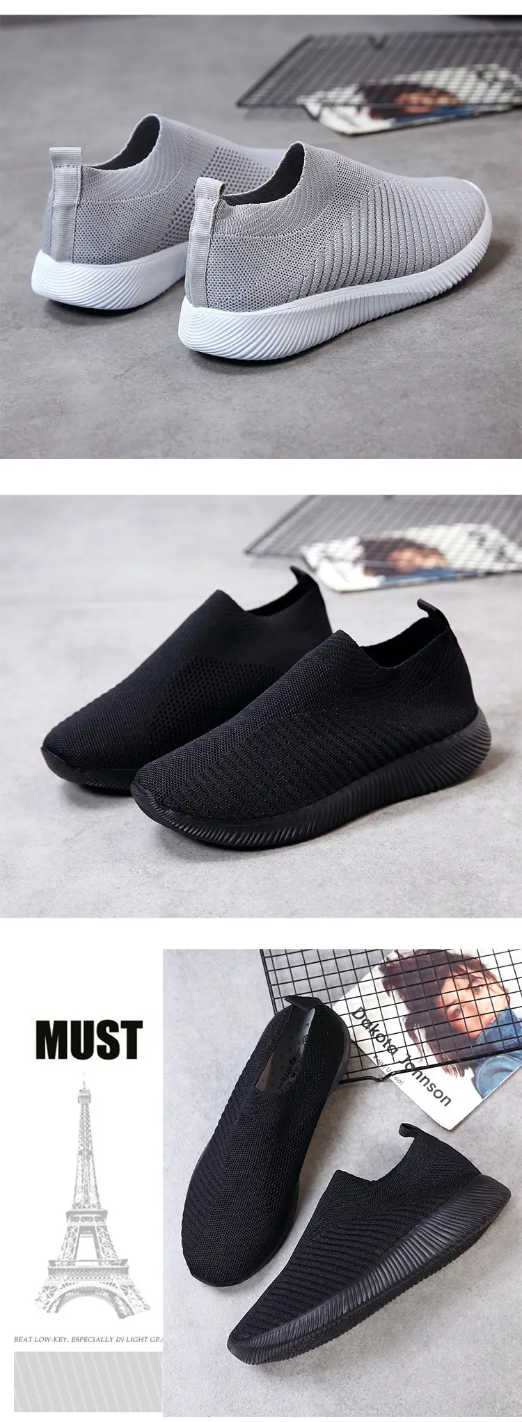 New Style Fly-Knit Shallow Low-Top Lightweight Breathable Slip-On Round-Toe Foreign Trade Large-Size Casual Flat Sneakers — feature 9