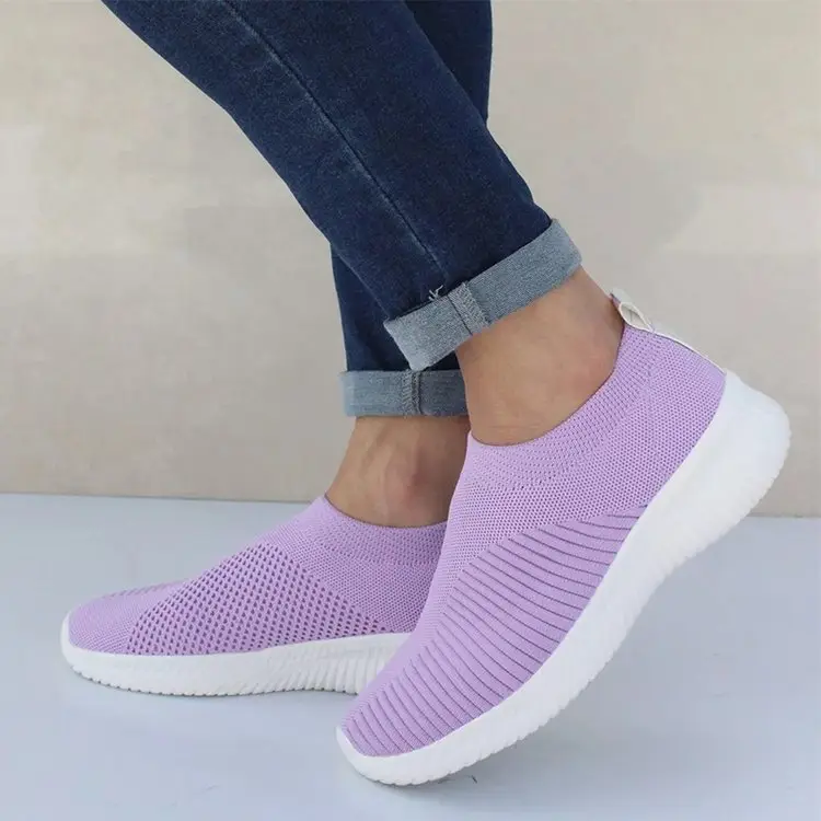 New Style Fly-Knit Shallow Low-Top Lightweight Breathable Slip-On Round-Toe Foreign Trade Large-Size Casual Flat Sneakers