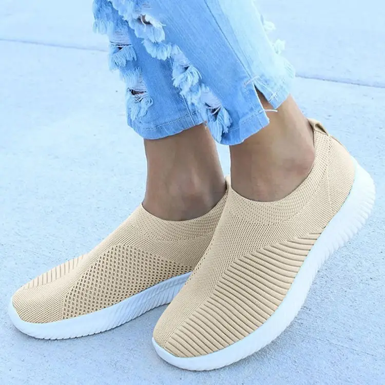 New Style Fly-Knit Shallow Low-Top Lightweight Breathable Slip-On Round-Toe Foreign Trade Large-Size Casual Flat Sneakers