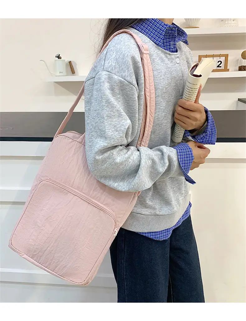 Pink Oxford Cloth Shoulder Bag for Women — feature 9