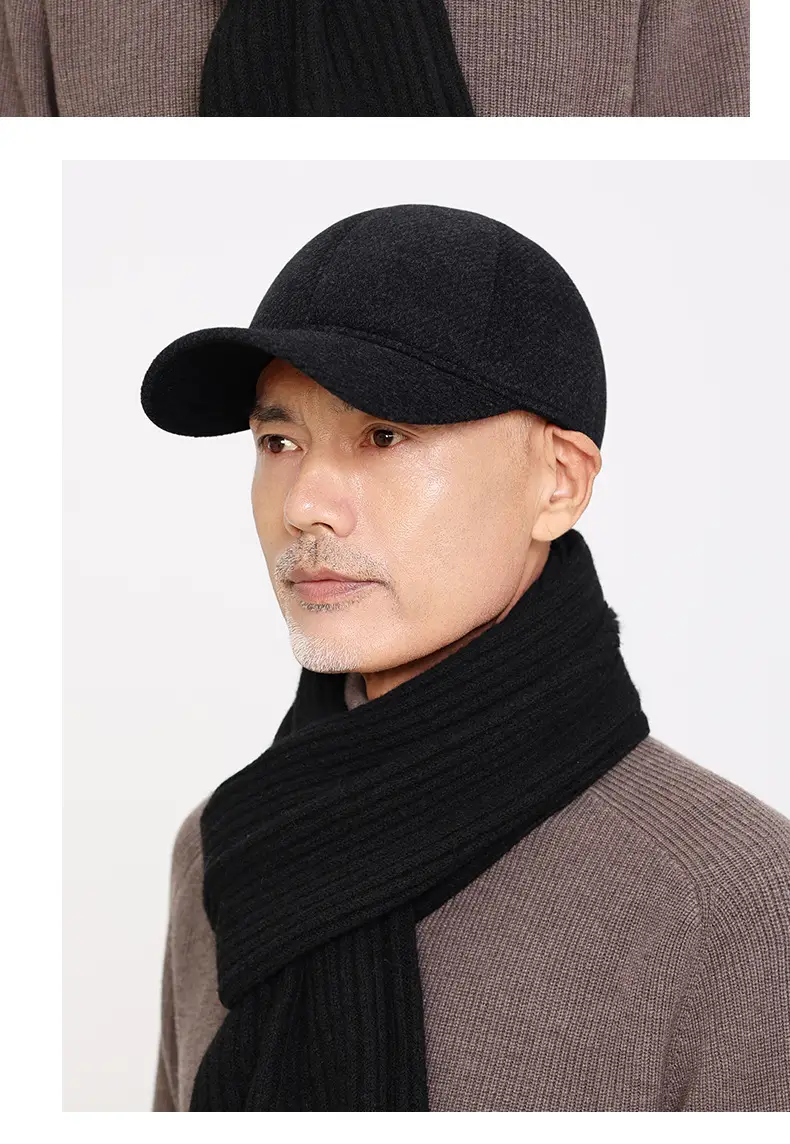 Black Velvet Peaked Cap for Men Winter Cold Proof — feature 17