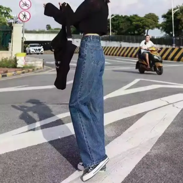 High-Waist Dark Blue Jeans for Women Slimming Wide Leg