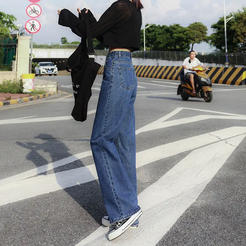 High-Waist Dark Blue Jeans for Women Slimming Wide Leg