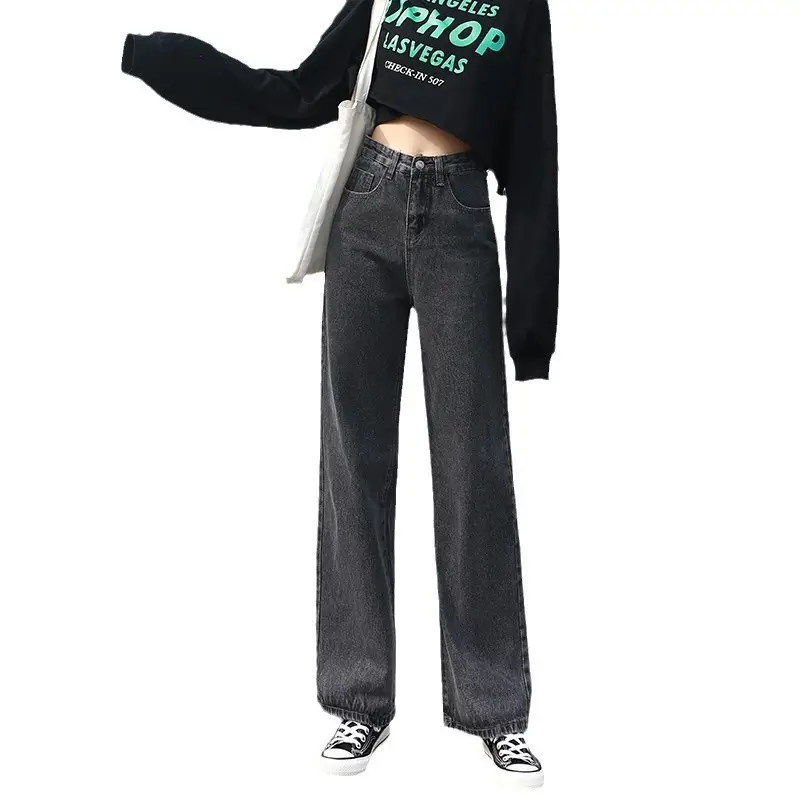 High-Waist Dark Blue Jeans for Women Slimming Wide Leg