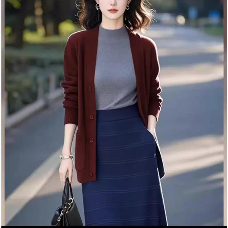 Dark Blue Knitted Cardigan for Women Spring 2026