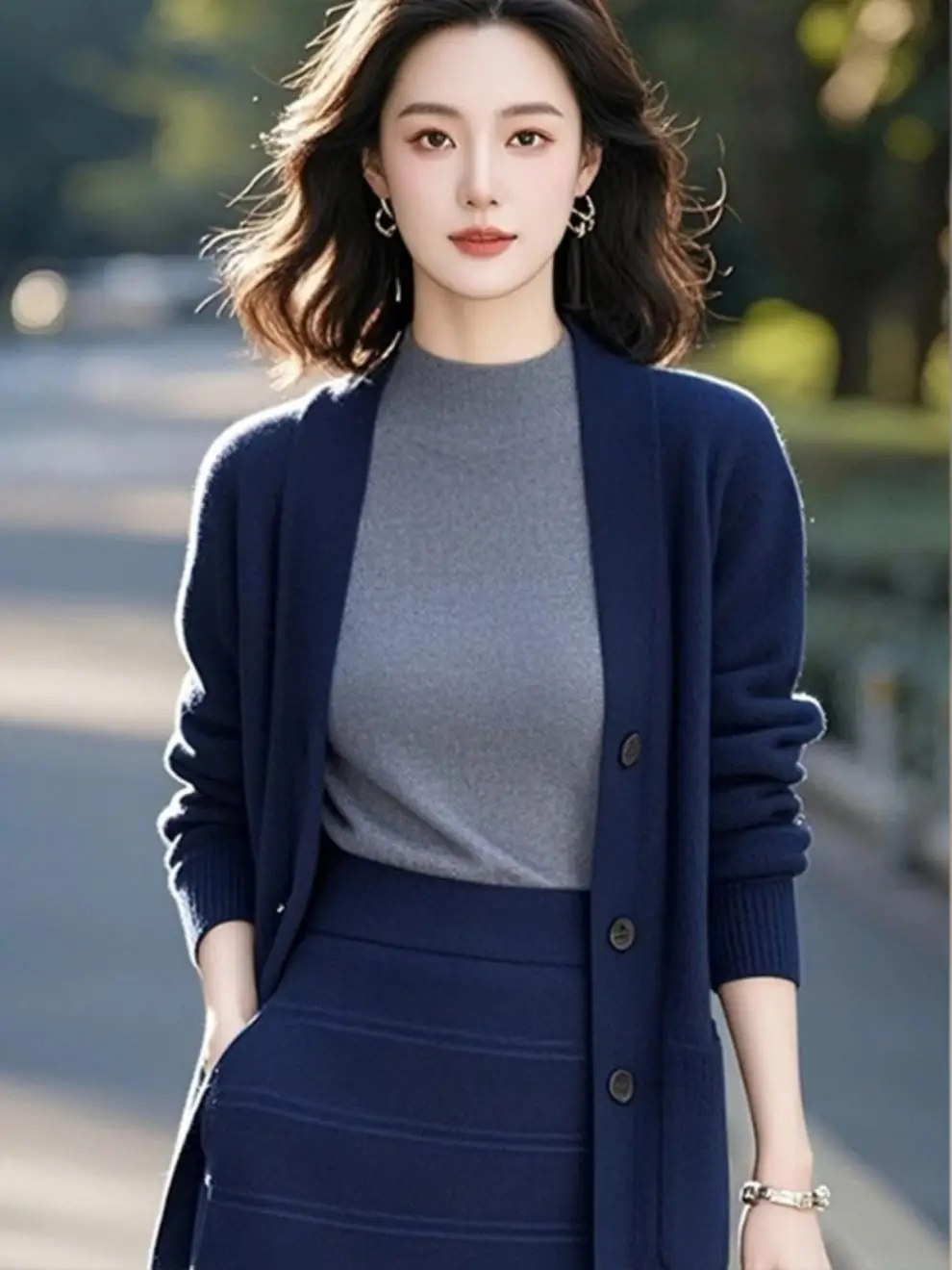 Dark Blue Knitted Cardigan for Women Spring 2026 — feature 1