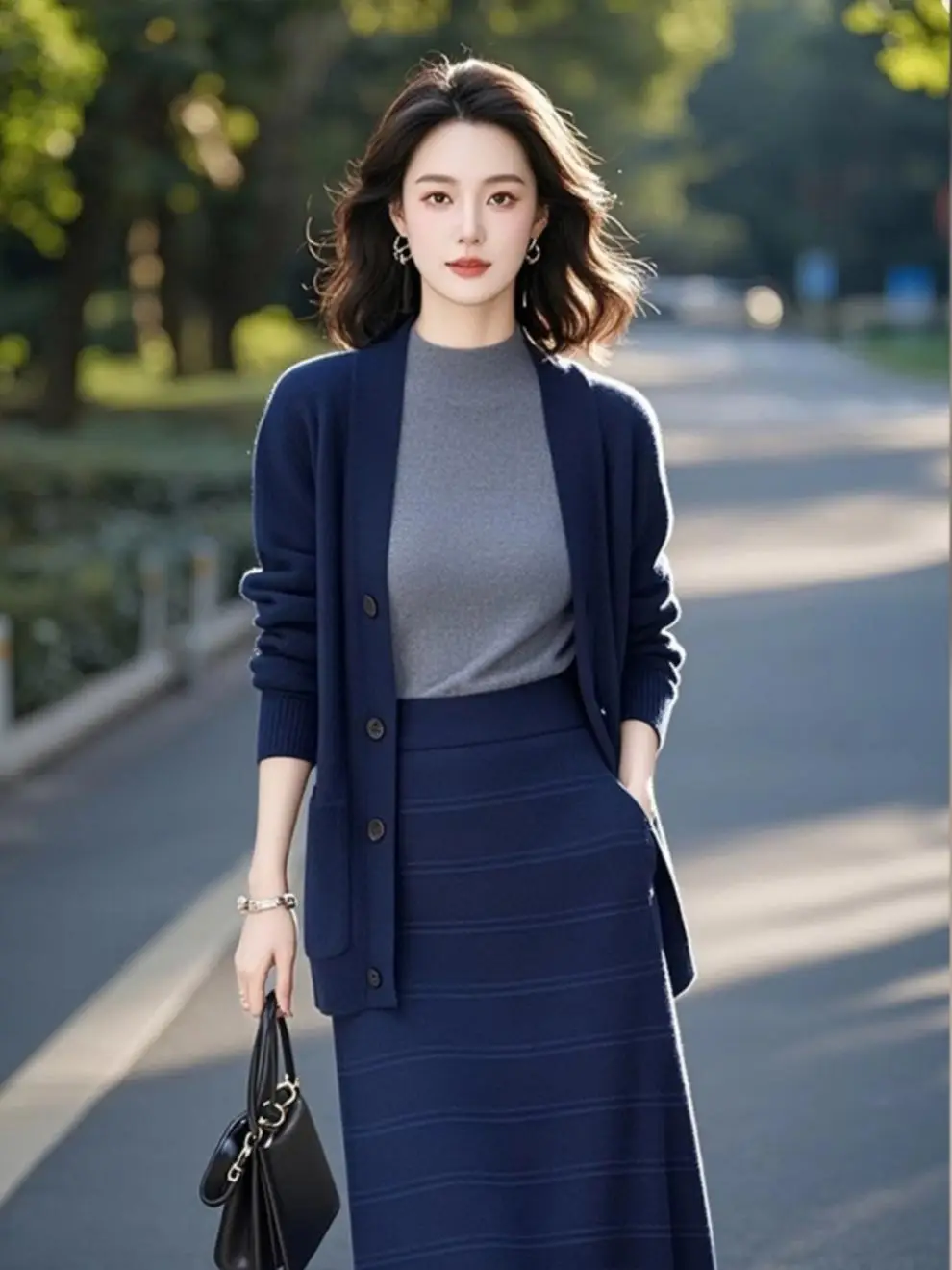 Dark Blue Knitted Cardigan for Women Spring 2026 — feature 3