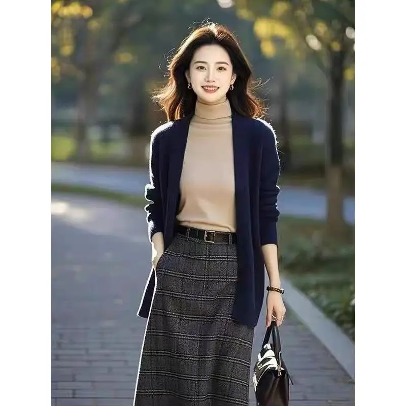 Dark Blue Knitted Cardigan for Women Spring 2026