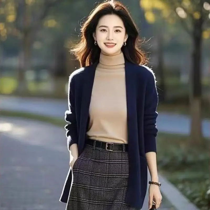 Dark Blue Knitted Cardigan for Women Spring 2026