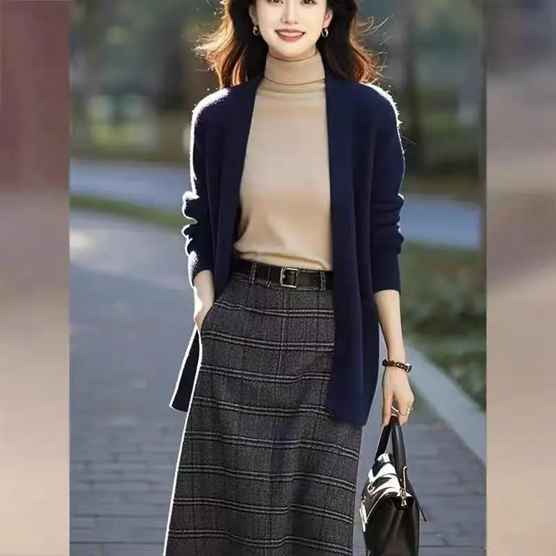 Dark Blue Knitted Cardigan for Women Spring 2026