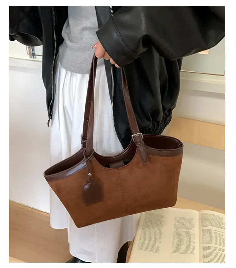 Women Suede Tote Bag Brown 2025 Autumn — feature 12