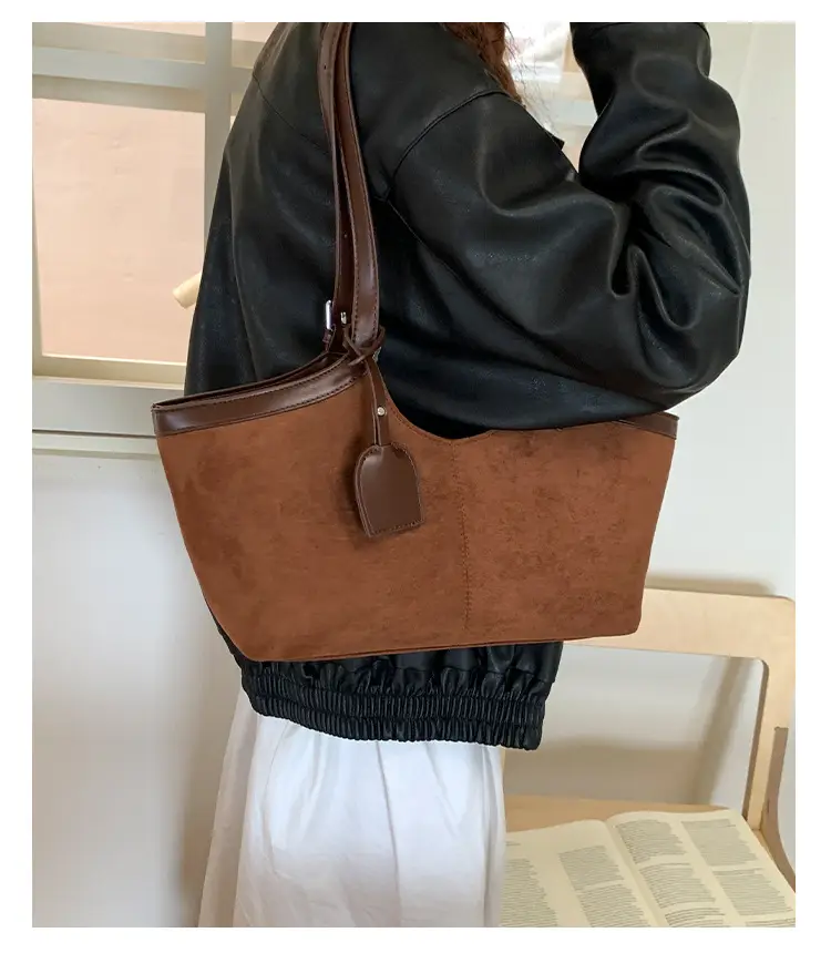 Women Suede Tote Bag Brown 2025 Autumn — feature 13