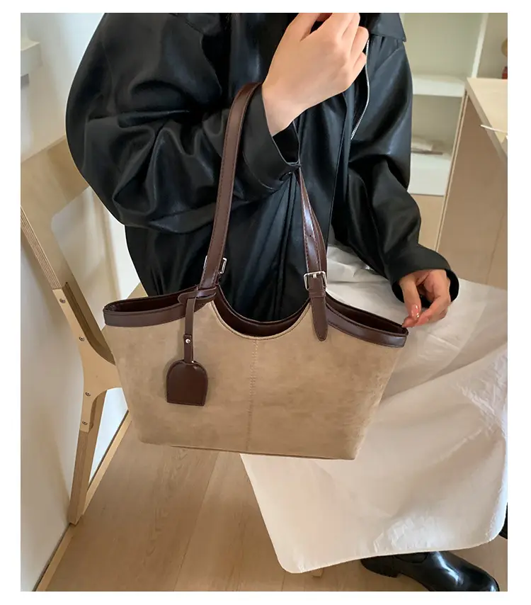 Women Suede Tote Bag Brown 2025 Autumn — feature 9