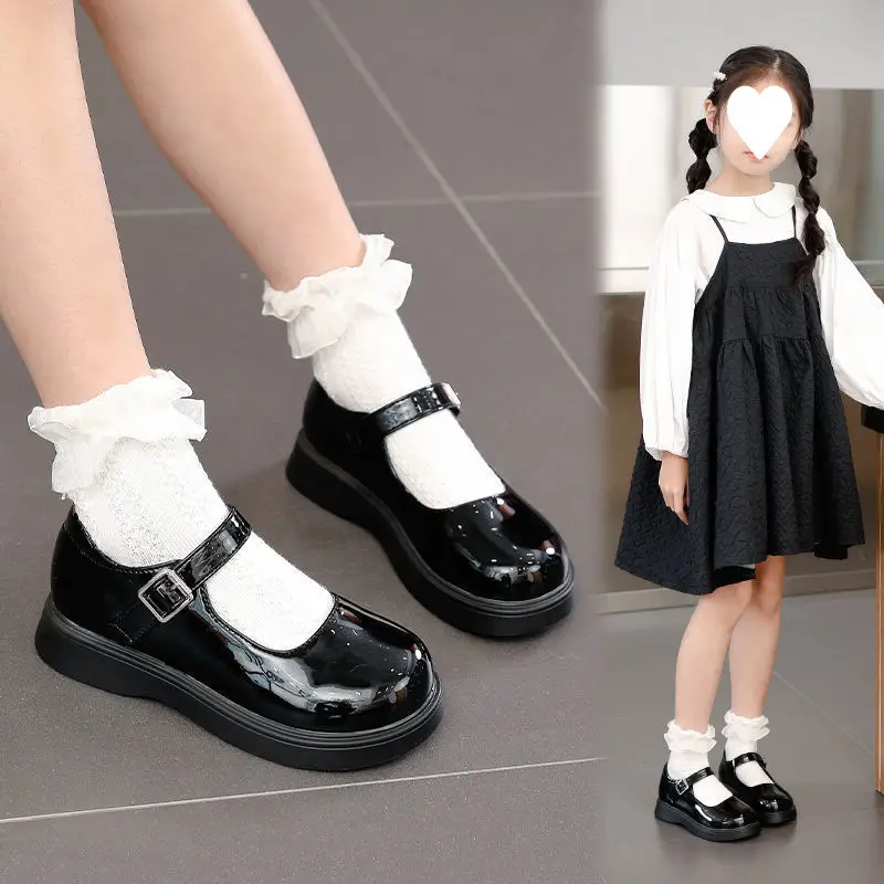 Girls' Black Leather Shoes, Performance Shoes, Princess Shoes, Small Leather Shoes, Kidsren's Students' Soft-Soled White Flats, School Shoes