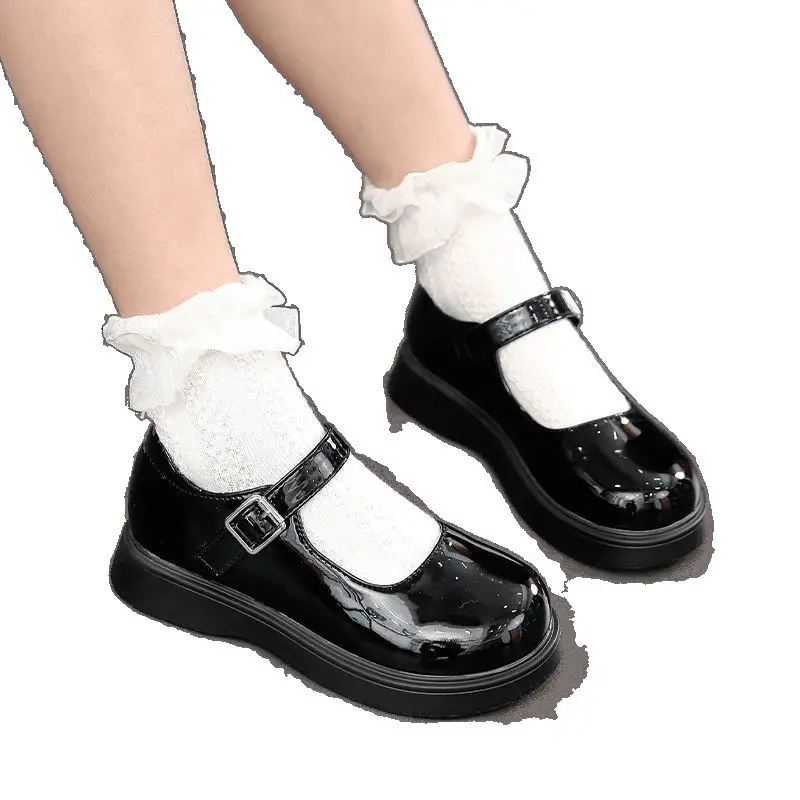 Girls' Black Leather Shoes, Performance Shoes, Princess Shoes, Small Leather Shoes, Kidsren's Students' Soft-Soled White Flats, School Shoes