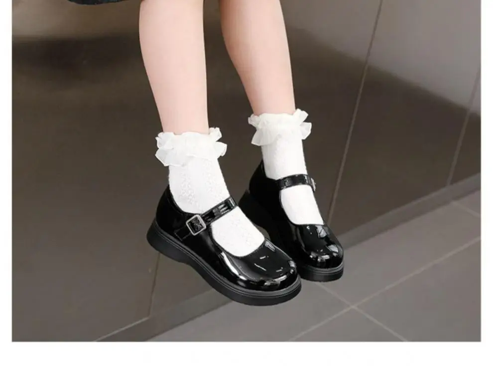 Girls' Black Leather Shoes, Performance Shoes, Princess Shoes, Small Leather Shoes, Kidsren's Students' Soft-Soled White Flats, School Shoes — feature 2